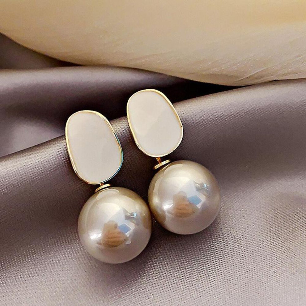 (gray) Cute Temperament Imitation Pearl Drop Earrings for Women Enamel Elegant Vintage Geometric Earrings Wedding Party Jewelry Gift