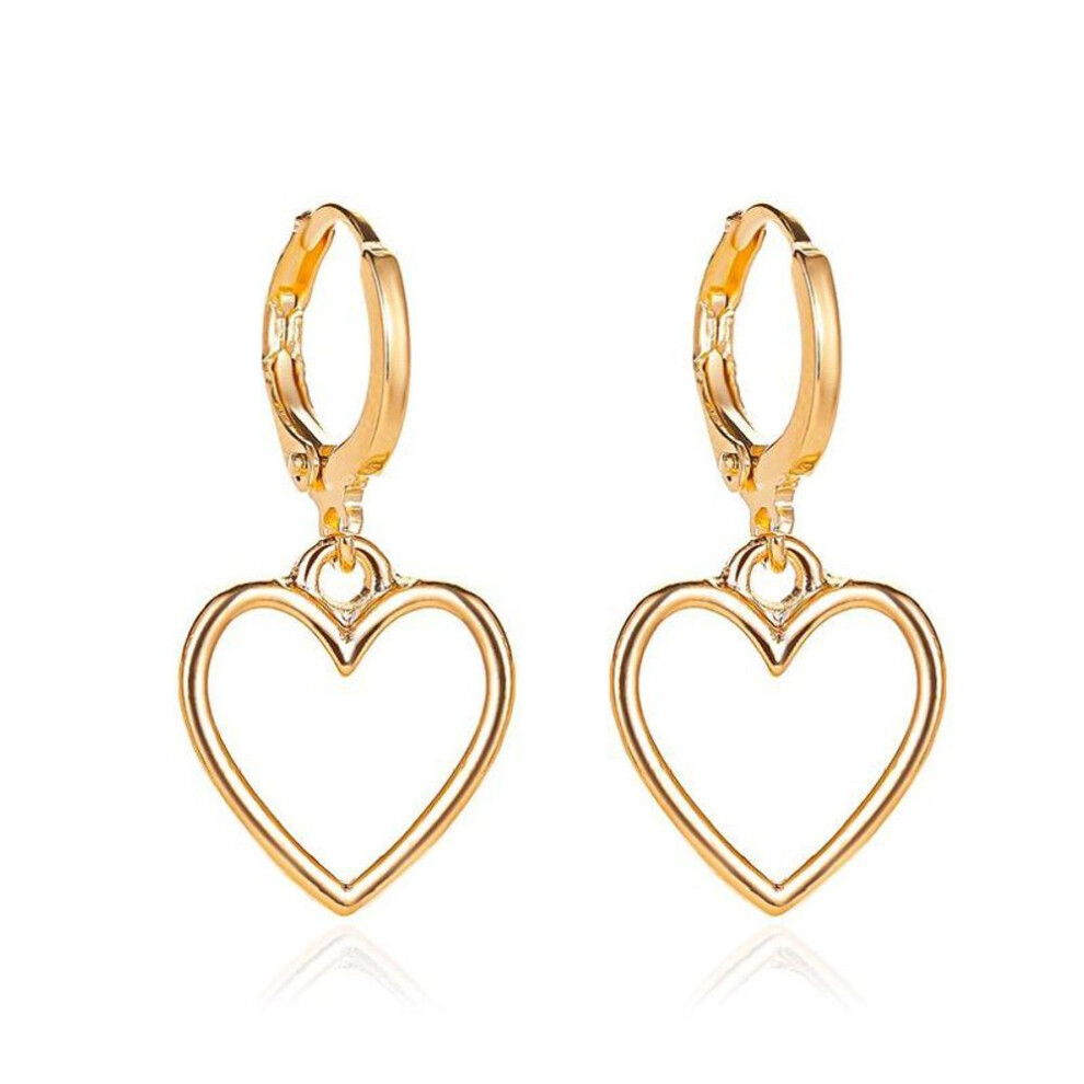 (gold) Simple Hollow Love Earrings Small Fresh Wild Metal Peach Heart Earrings Cute Female Jewelry