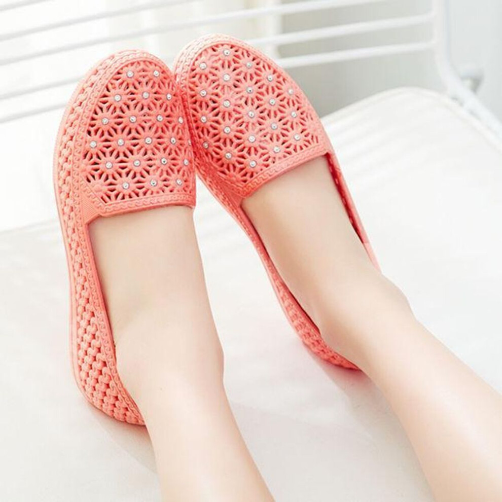 (orange, 41) Sandals Female Hole Shoes Casual Flat Non-slip Nurse Shoes White Sandals Mother Shoes Beach Shoes