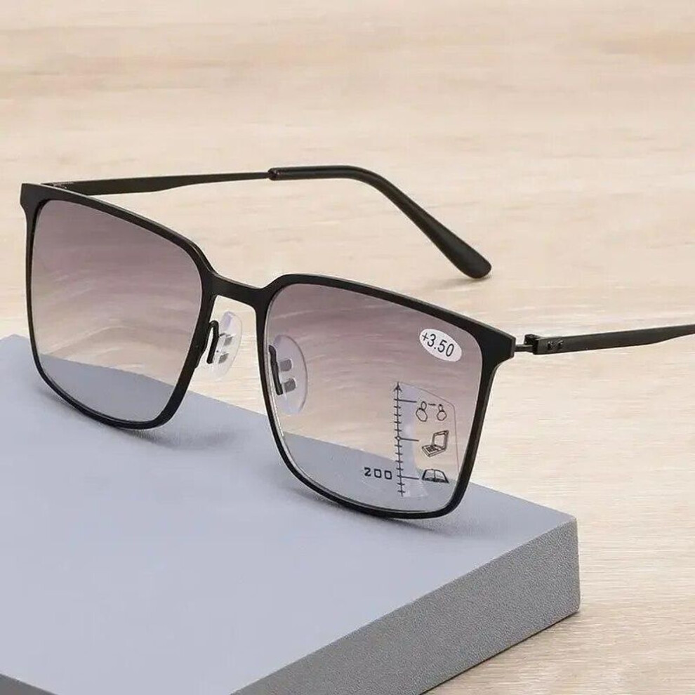 (black, +4.0) Men Vintage Multifocal Reading Glasses Unisex Anti-blue Progressivenear And Far Eyeglasses Outdoor Ultraviolet-proof Sunglasses