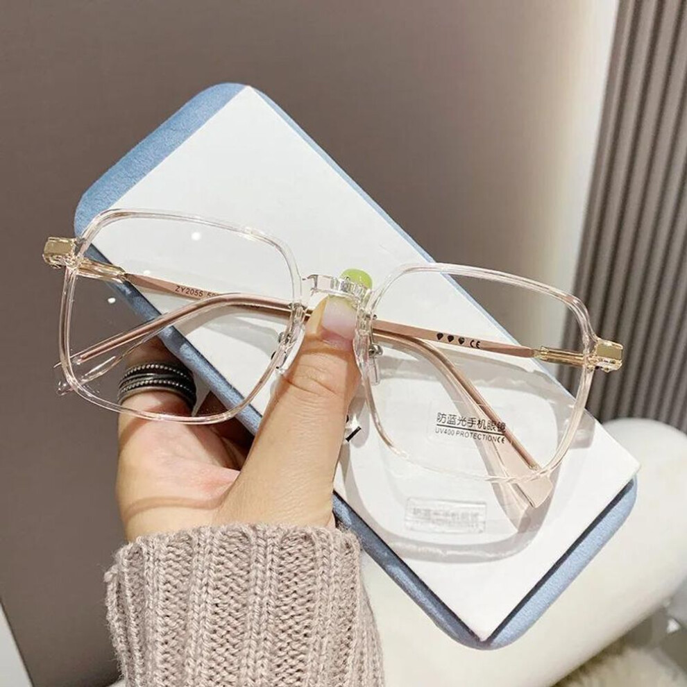 (as the picture, +1.0) Trendy Fashionable Reading Glasses Women Anti Blue Light Presbyopia Eyewear High-definition Unisex Transparent Frame Eyeglasses