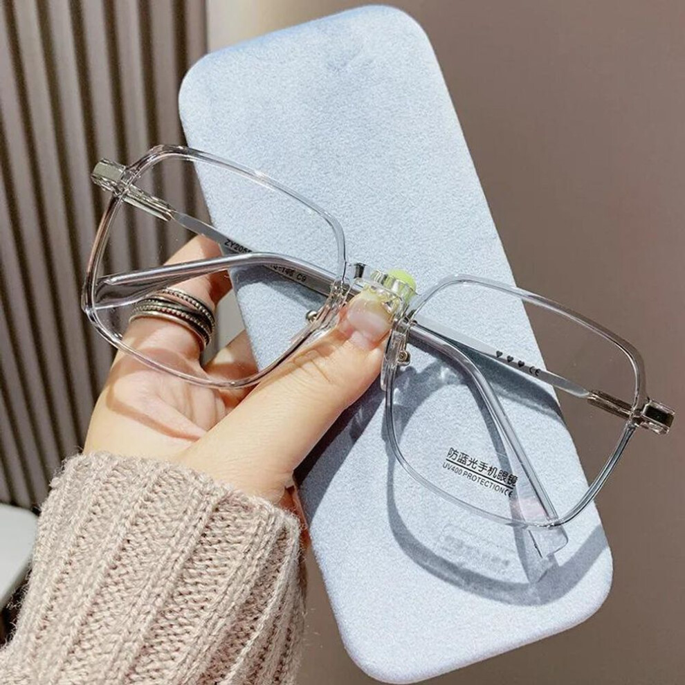 (gray, +2.0) Trendy Fashionable Reading Glasses Women Anti Blue Light Presbyopia Eyewear High-definition Unisex Transparent Frame Eyeglasses