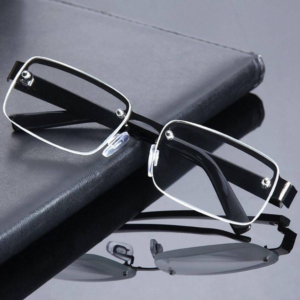 (clear, +2.0) Classic Half-frame Mens Reading Glasses with Original Stone