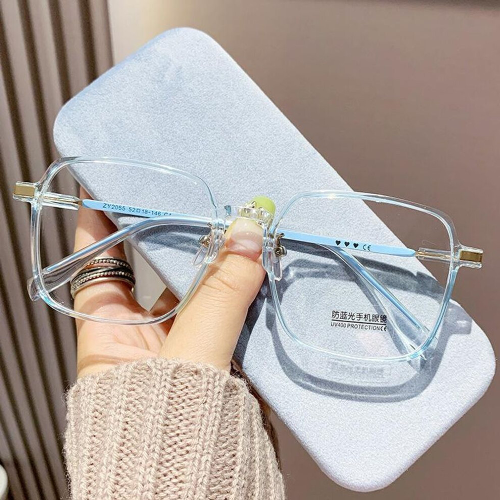 (blue, +3.5) Oversized Reading Glasses Trendy Anti Blue Light Far-sighted Eyewear Women High-definition Optical Eyeglasses