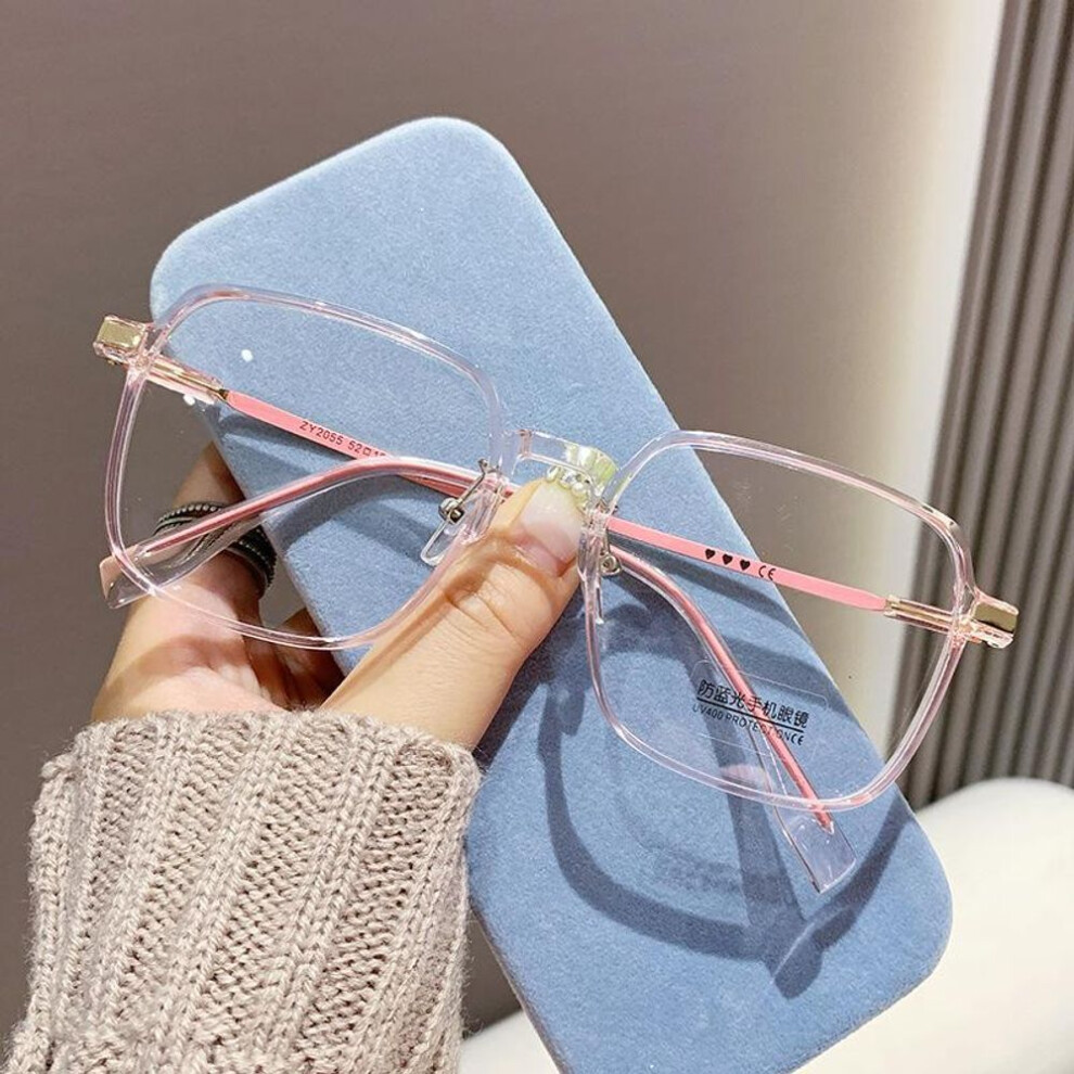 (pink, 0(anti-blue)) Oversized Reading Glasses Trendy Anti Blue Light Far-sighted Eyewear Women High-definition Optical Eyeglasses