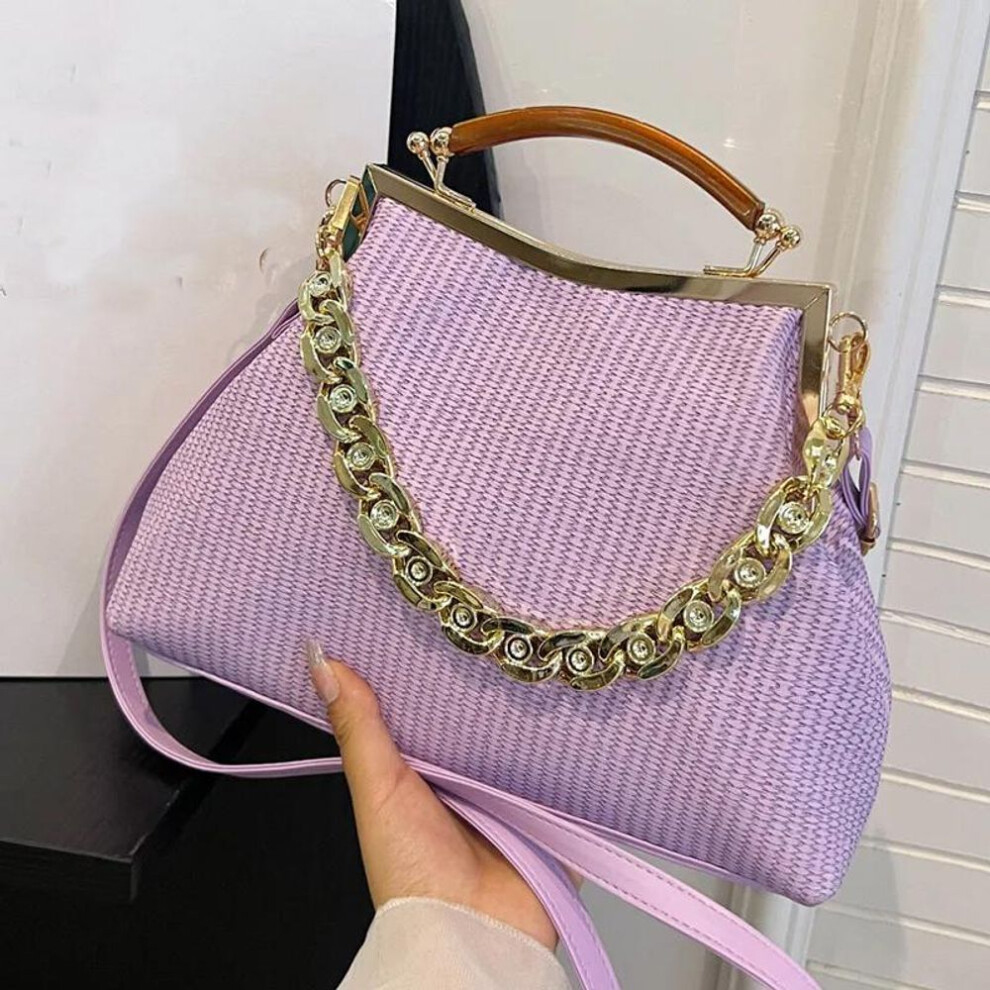 (purple) Designer Shell Clip Weave Wallet Bags Chainshoulder Bag Luxury Evening Clutch Party Hot Pink Handbag And Purse Chic Hobo Bags