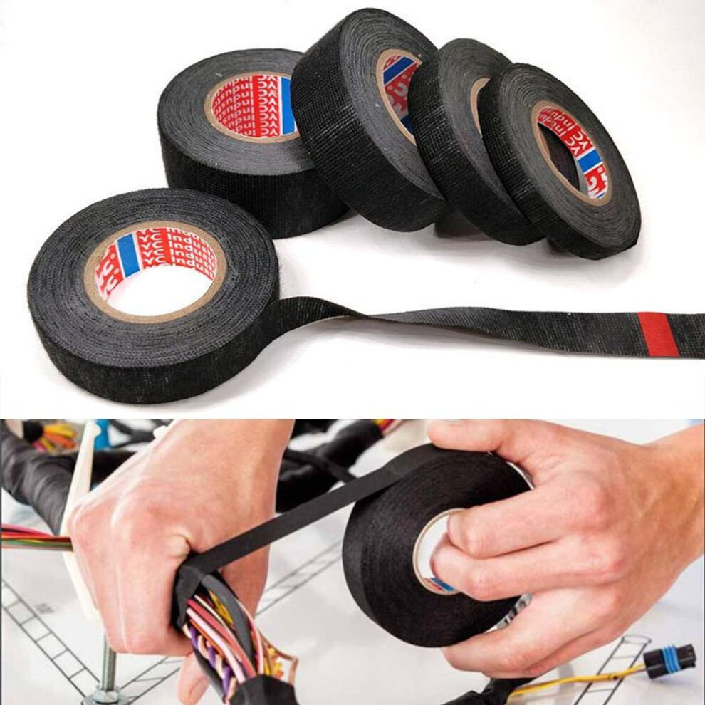 (as the picture, 9MM*15M) 15/25 Meter Heat-resistant Flame Retardant Tape Coroplast Adhesive Cloth Tape For Car Cable Harness Wiring Loom Protection