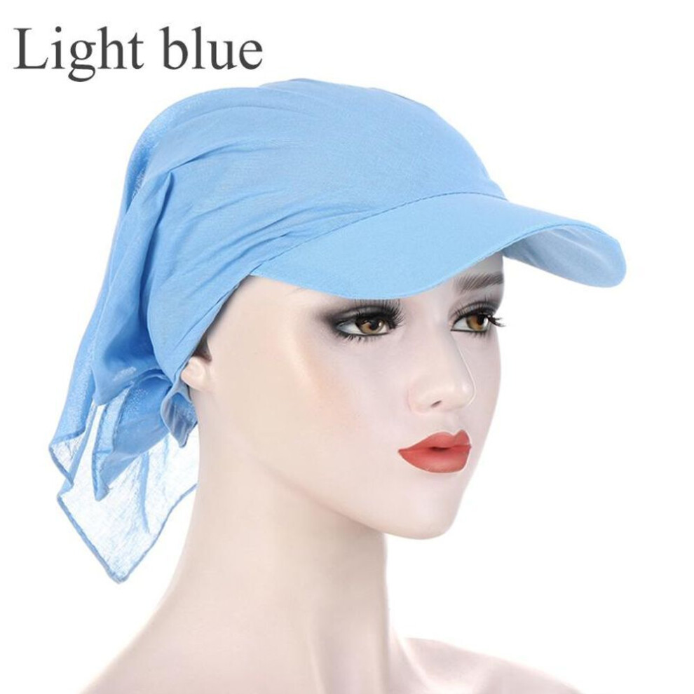(light blue) Women's Turban Cap with Sun Visor and Pre-Tied Scarf