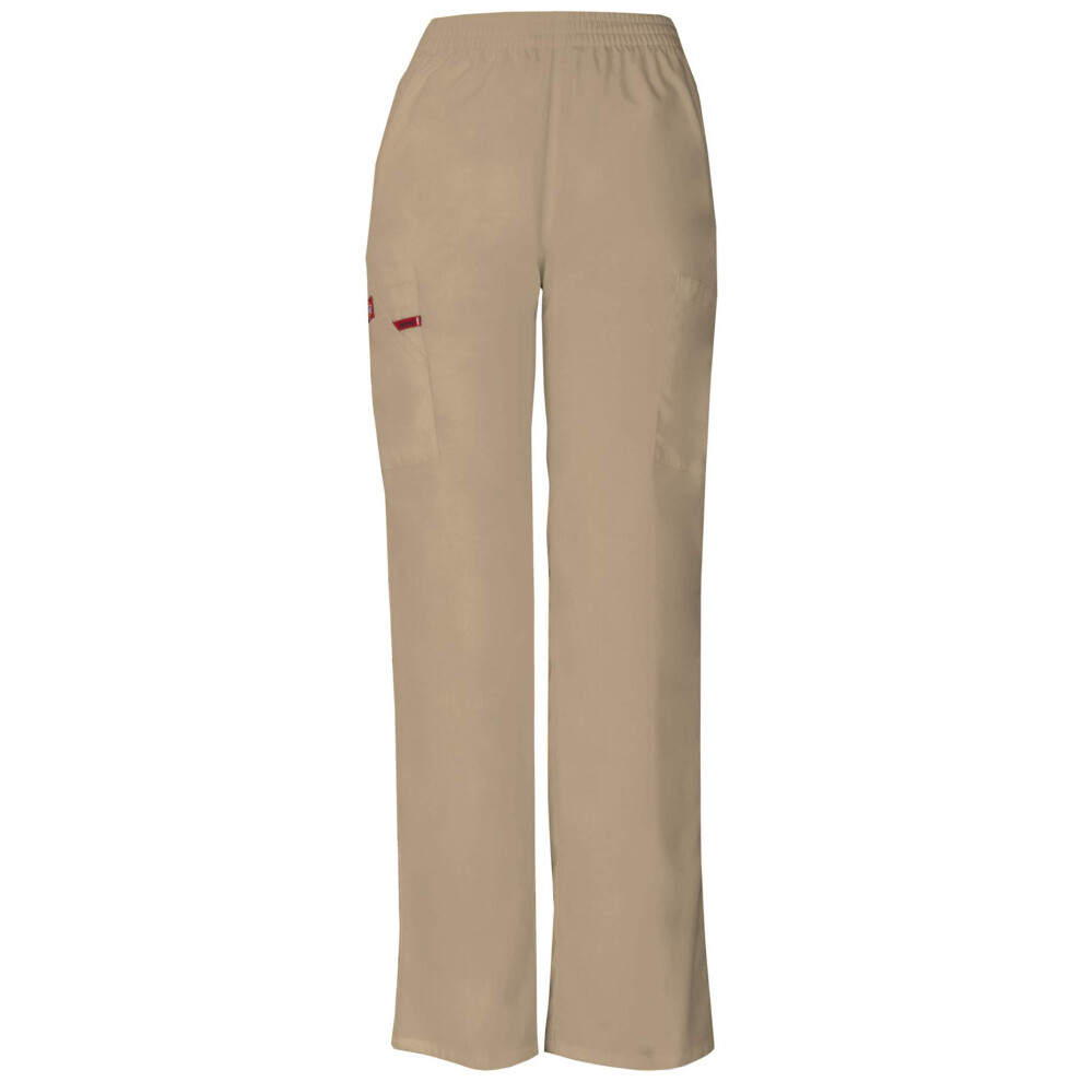 Dickies EDS Signature Women Scrubs Pant Natural Rise Tapered Leg Pull-On 86106P  L Petite  Dark Khaki