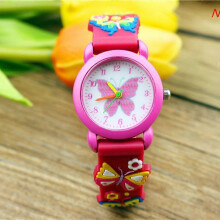 (Rose Red, One size) 3d Cartoon Fashion Silicone Butterfly Kids Watch Children Girls Boys Students Quartz Wristwatches Relogio Kol Saati