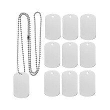 (As show, One size) 10 Pack Aluminum Dog Tags For Laser-engraving With 24 Inches Of Stainless Steel Silver
