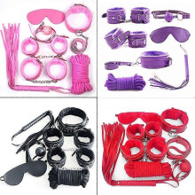 (Purple, One size) 7pcs/set Leather Bodaged Kit Adlt Explay Hndcffs/whps/ball Gg/rope/collr Bdm