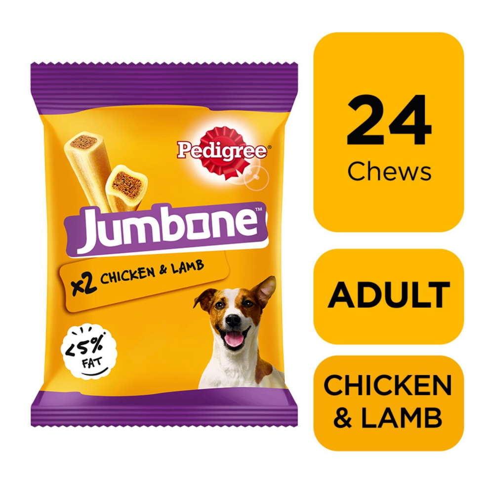 24 Pedigree Jumbone Medium Dog Treats Chicken & Lamb Dog Chews (12x180g)