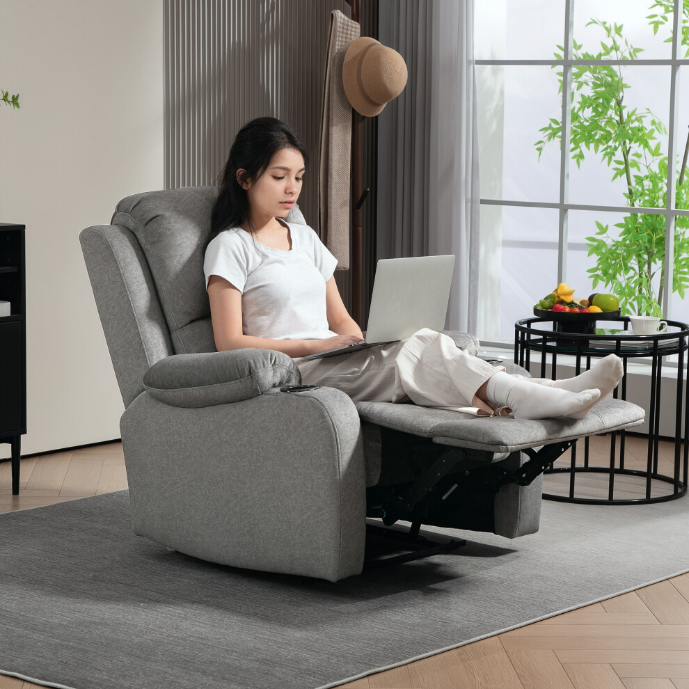 HOMCOM Recliner Armchair for Living Room, Recliner Chair with Cup Holder Grey-image-OPC-PFVGGW2-NEW