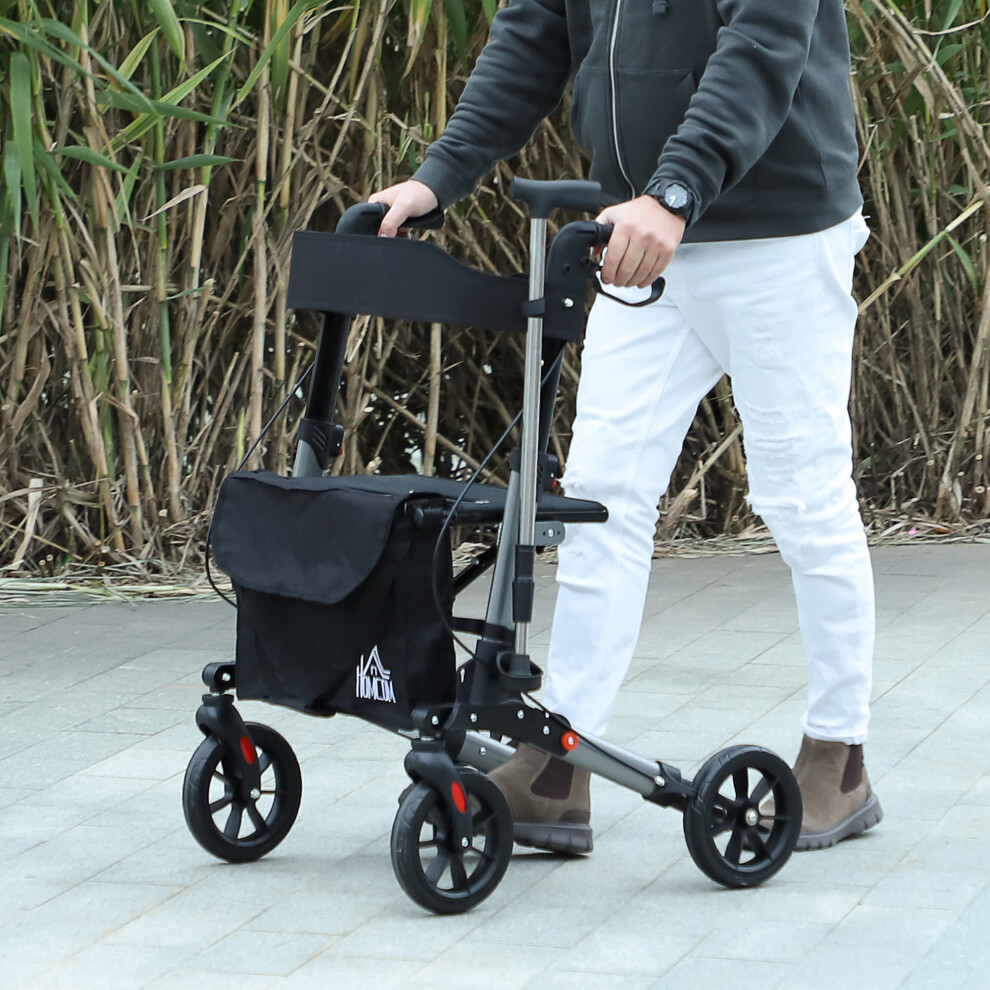 Homcom Silver 4 Wheel Rollator Walker, Adjustable Mobility Walker With Bag,