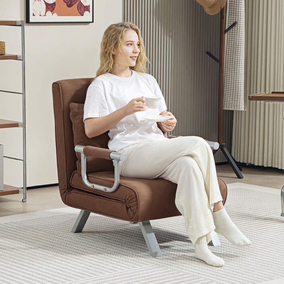 HOMCOM Velvet Single Folding 5 Position Convertible Sleeper Chair Bed Coffee