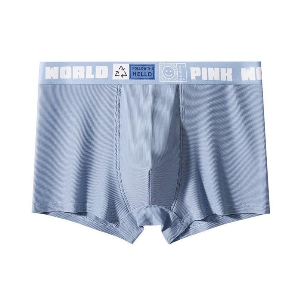 (blue, 4XL) Xl-4xl Men&apos;s Soft Milk Silk Striped Boxer Briefs Mid-rise Ice Silk Seamless Underwear Large Size Men&apos;s Boxershorts