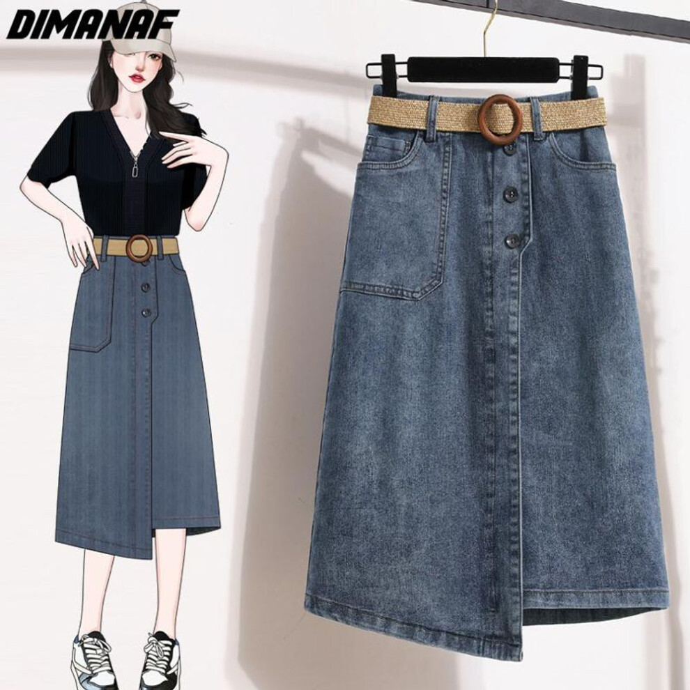 (blue, 4XL) Dimanaf 2024 Plus Size Summer Denim Skirts Women Clothing  Blue Fashion A-line Jeans High Waist Fashion Long Skirt