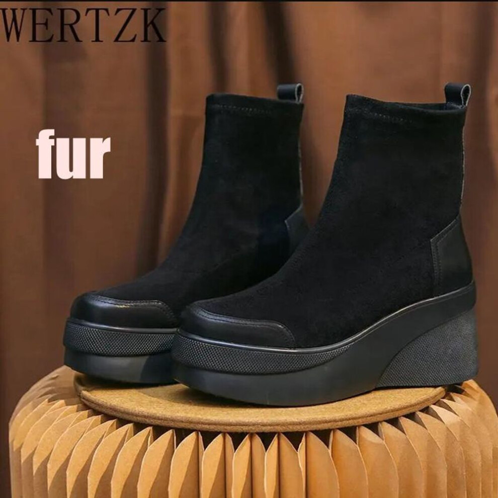 (warm black, 36) High Heels Boots Round Toe Women Ankle Boots Platform Wedges Women Knee High Boots Classic Elastic Boots