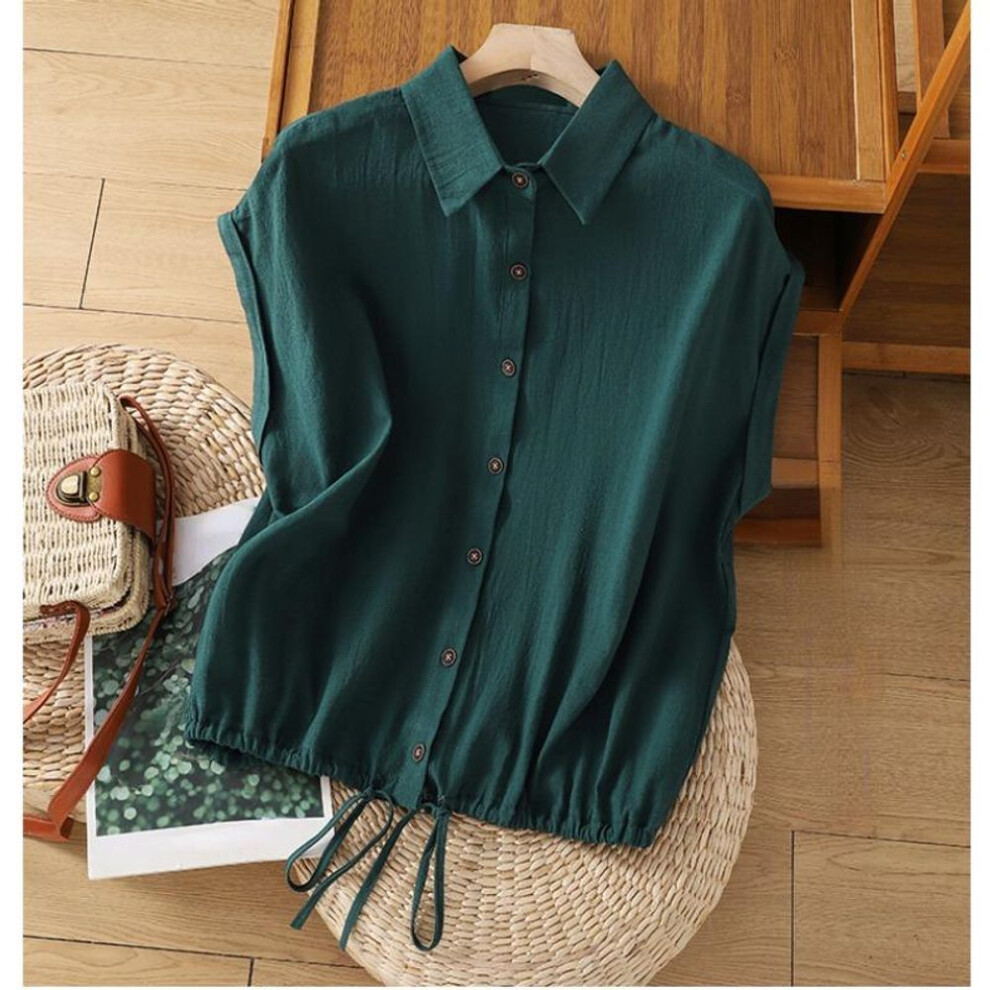 (green, XL) DIMANAF 2025 Women Plus Size T-Shirt Oversize Vintage Elastic Loose Thin Short Sleeve Cotton Solid Lady Tops Tees Button