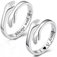 (always wifh you, One size) 925 Sterling Silver Hug Rings For Women I Love You Forever Hug Ring Adjustable Band Jewelry Gift For Teen Girls Couples Hugging Hand Rings Silver Plat
