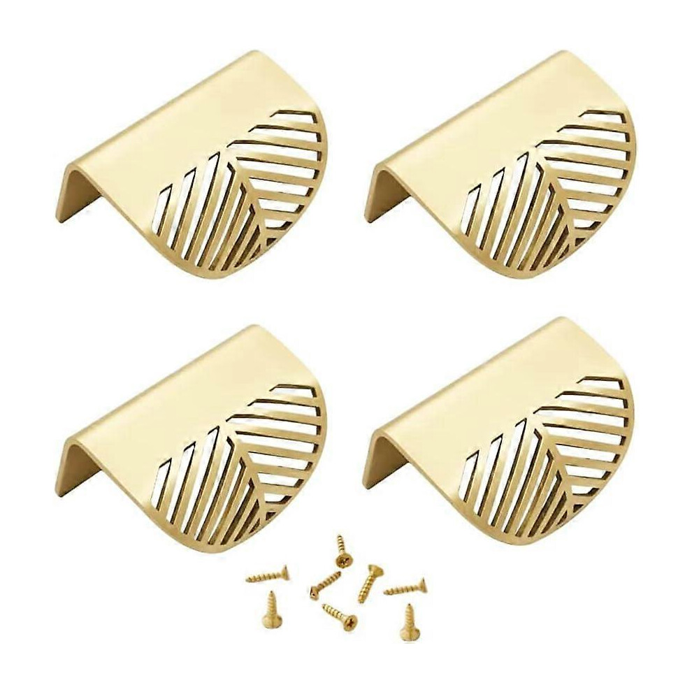 (As Show, One Size) Linjou 4 Pieces Golden Cabinet Knob, Leaf Shape Cabinet Pulls, Concealed Metal Cabinet Pulls 5093216565734