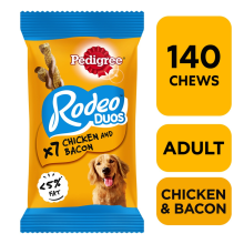 140 Pedigree Rodeo Duos Dog Treats Chicken & Bacon Dog Chews (20x123g)