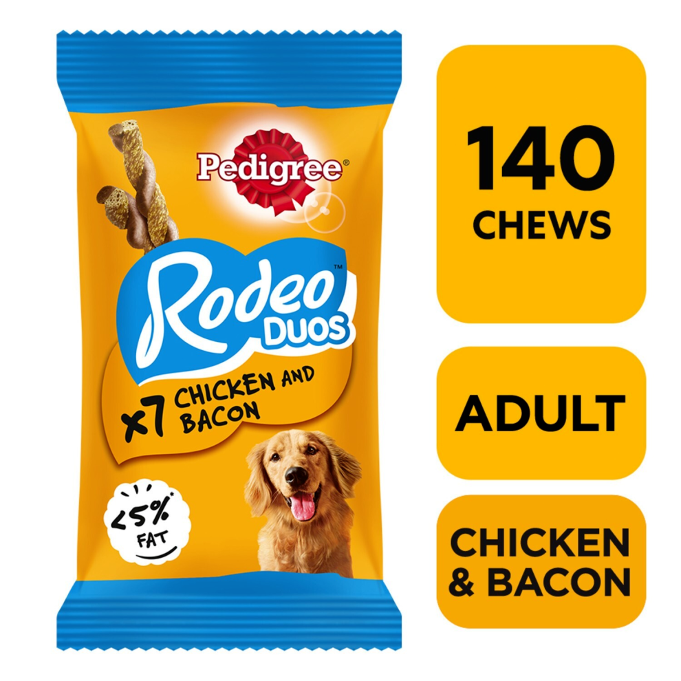 140 Pedigree Rodeo Duos Dog Treats Chicken & Bacon Dog Chews (20x123g)