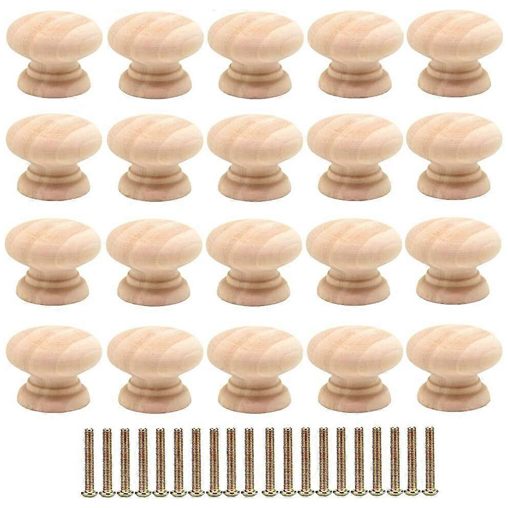 (As Show, One Size) Linjou 20 Pieces Wood Cabinet Knobs Furniture Handle Cabinet Door Knobs Round Drawer Knob With Screws 5093216566694