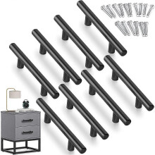 (As show, One size) LINJOU 8 PCS T-Bar Stick Kitchen Door Handles Pulls, Stainless Steel Furniture Handle 96mm Hole Spacing,Black