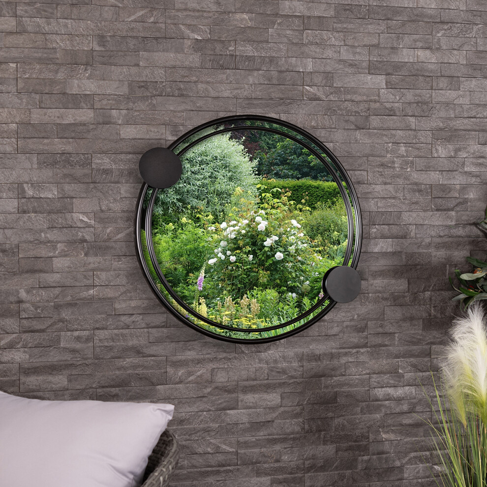 CHARLES BENTLEY Warsaw Round Mirror Durable, Weather Resistant, Wall Mounted, Shatterproof, Accent Mirror, Decor, For Garden, Iron, Aluminium, Black