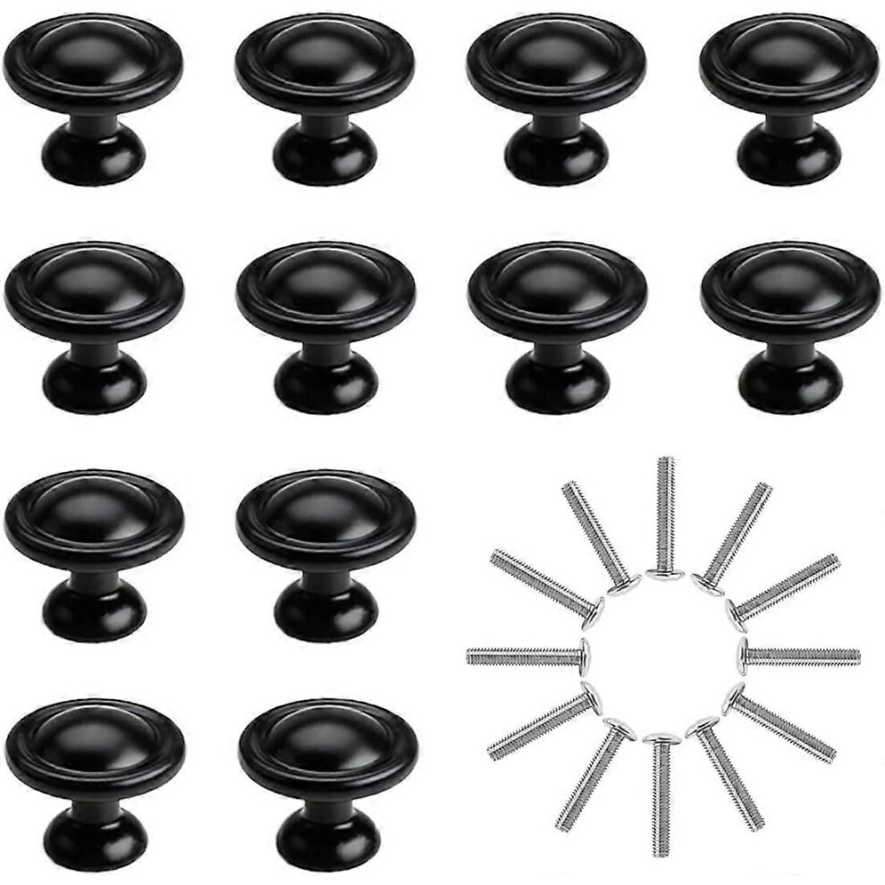 (As Show, One Size) Linjou 12Pcs Black Cabinet Knobs, 28Mm Aluminum Alloy Drawer Pull Handle, One Hole, Door Knobs With Screws 5093216566816