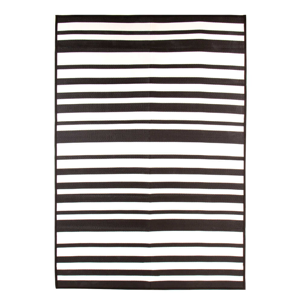 CHARLES BENTLEY Stripe Lightweight 100% Weatherproof Indoor/Outdoor/Patio Plastic UV Resistant Garden Recycled Material Rug Black For Balcony Beach