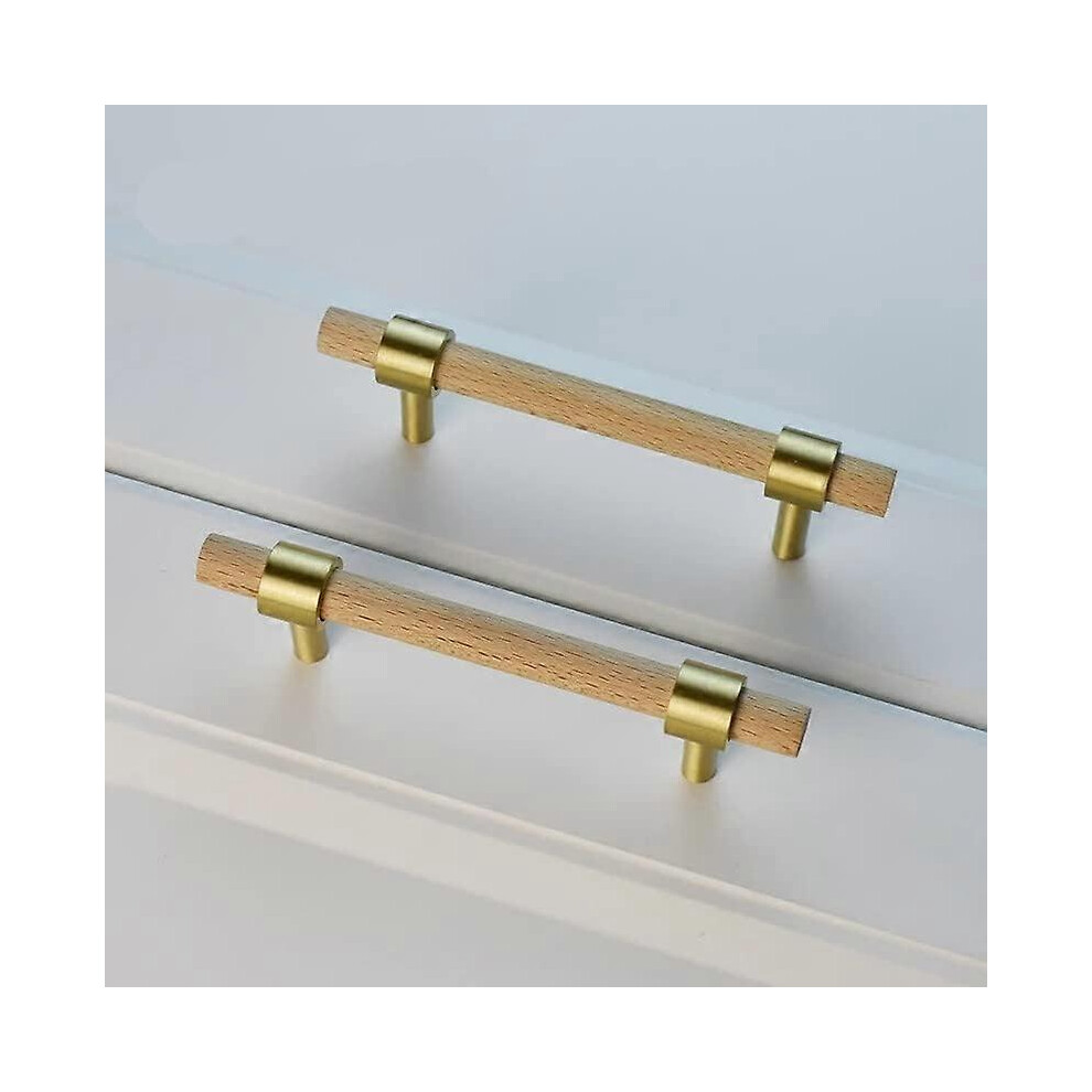 (As Show, One Size) Linjou 6 Piece Wooden Handle-Wooden Cupboard Handles Wooden Kitchen Cabinet Handle Center Distance 128Mm 5093216567141