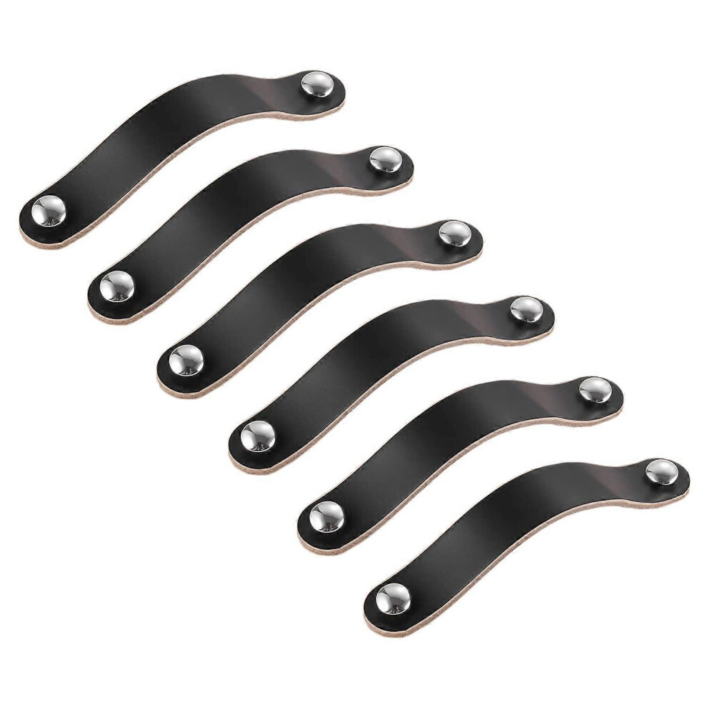 (As Show, One Size) Linjou 8 Pieces Black Leather Handles 96Mm Leather Cabinet Pulls, Drawer Pulls, Cupboard Pulls Leather Handles 5093216566618