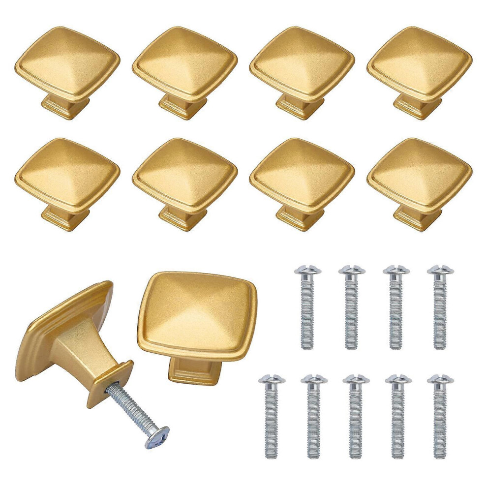 (As Show, One Size) Linjou 10Pcs Golden Cabinet Drawer Knobs, Brass Door Handles With Screw Bolts, Square Shape, Zinc Alloy 5093216565543