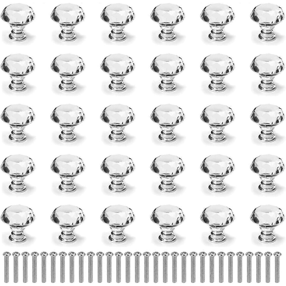 (As Show, One Size) Linjou 30Pcs Clear Diamond Crystal Door Knob Pulls 30Mm Drawer Pulls With Screws 5093216567110