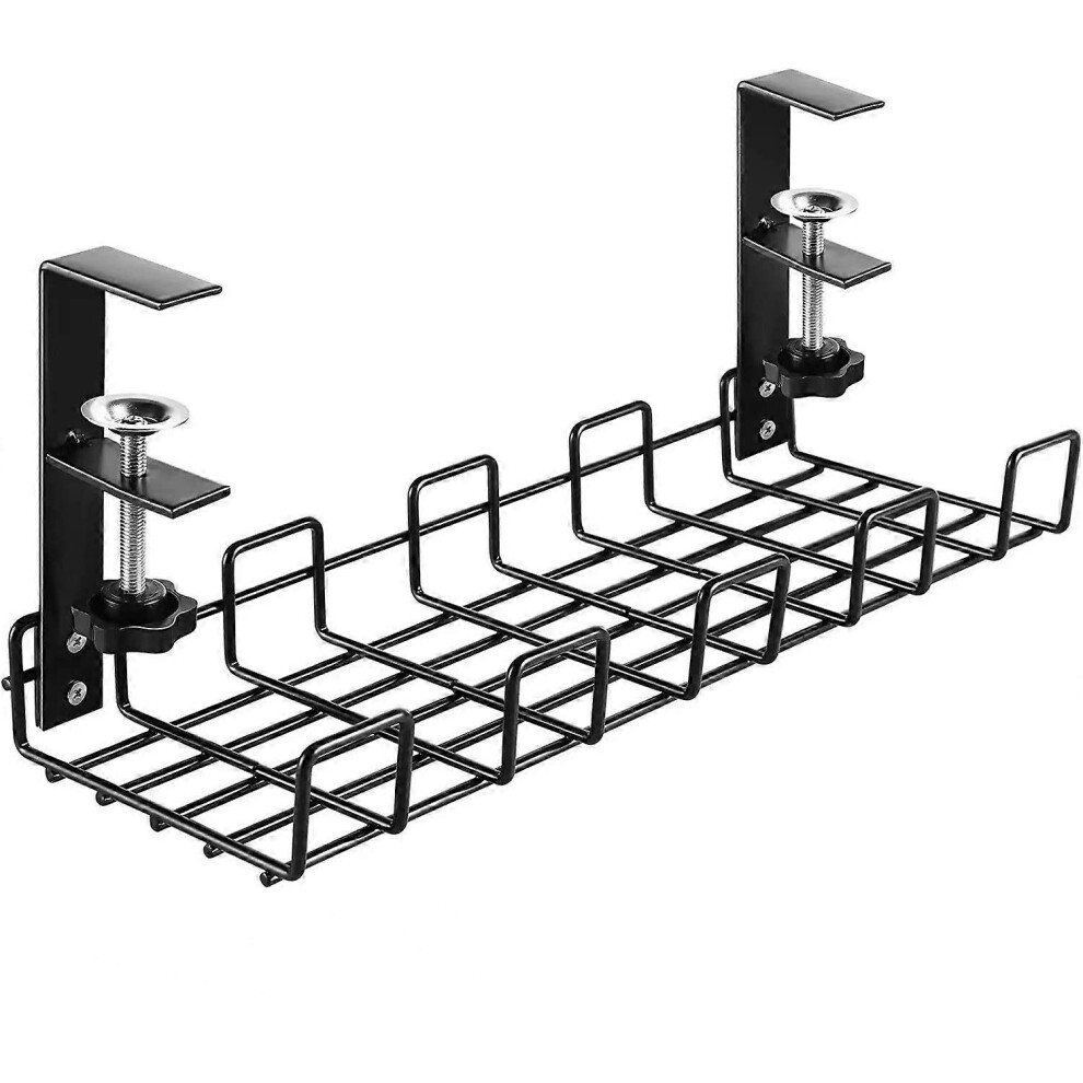 (As Show, One Size) Linjou Under Desk Cable Management Compartment Home Storage Rack Black 5093216570776