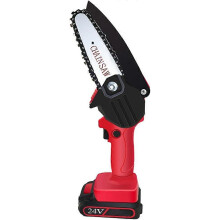 (As show, One size) LINJOU 24V Lithium Rechargeable Electric Mini Chainsaw Cordless Hand Saw for Woodworking Cutting and Pruning Tool for Garden (Red)