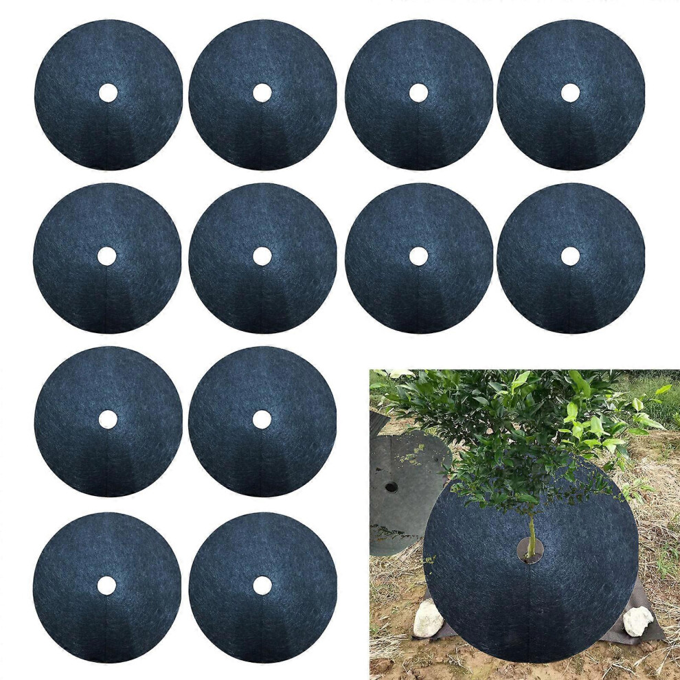 (42cm, One size) New Upgraded Mulch Ring Tree Protector Mat Nonwoven Tree Protection Weed Mats Garden Weeding Tool 12pcs Control Anti Grass Cloth