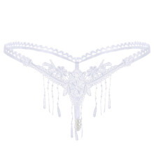 (White, One size) New Upgraded Breathable Pearl Panties Underwear Female Lingerie Lace Thong Underpants Open