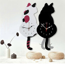 (Cc001 White, One size) Creative Cat Shape Pendulum Wall Clock Decorative Acrylic Wall Clock with Swing Tail Home Decor Silent Scanning Movement-1pcs