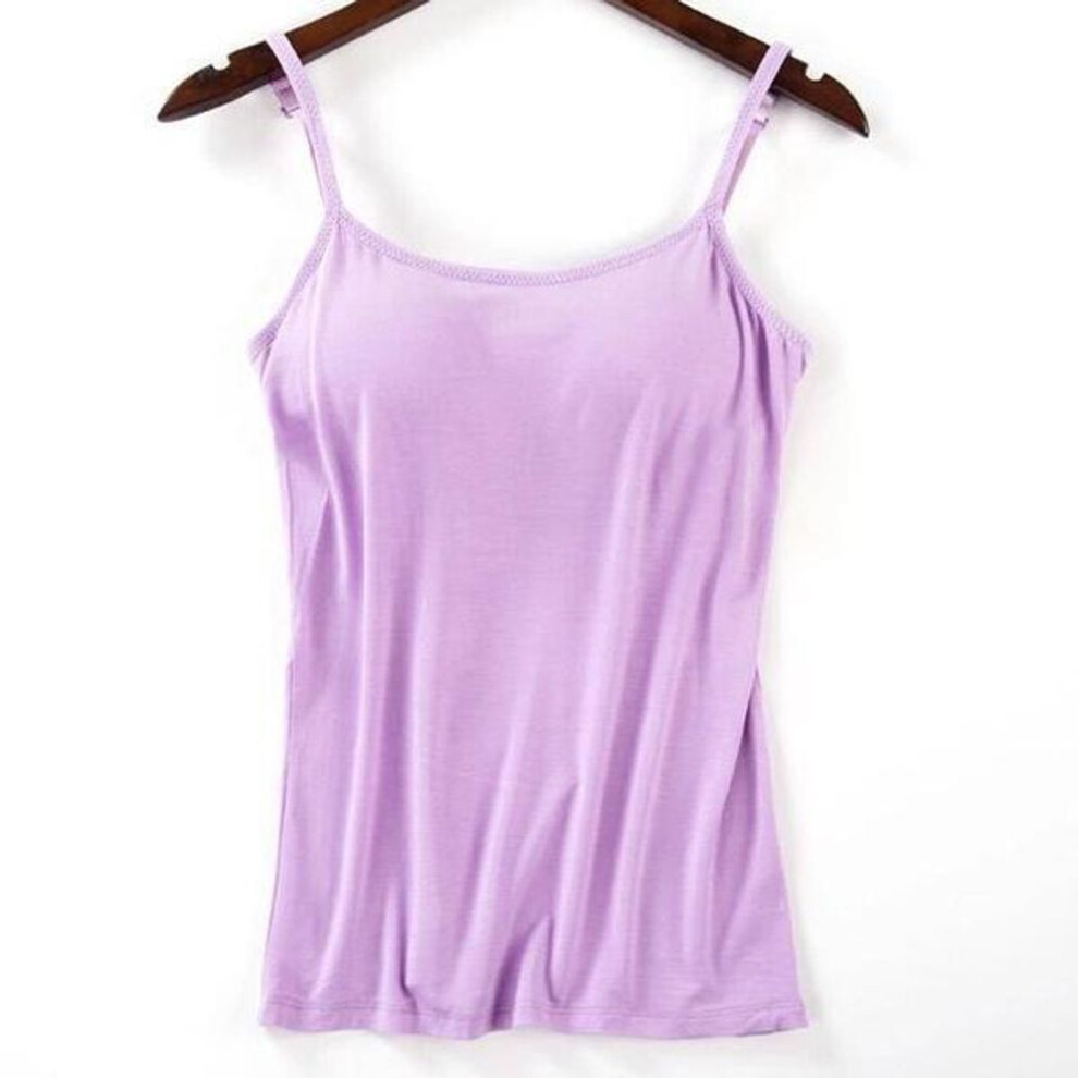 (purple, M) Women&apos;s Padded Bra Tank Top Solid Top Vest Female Camisole With Built In Bra Fitness Clothing