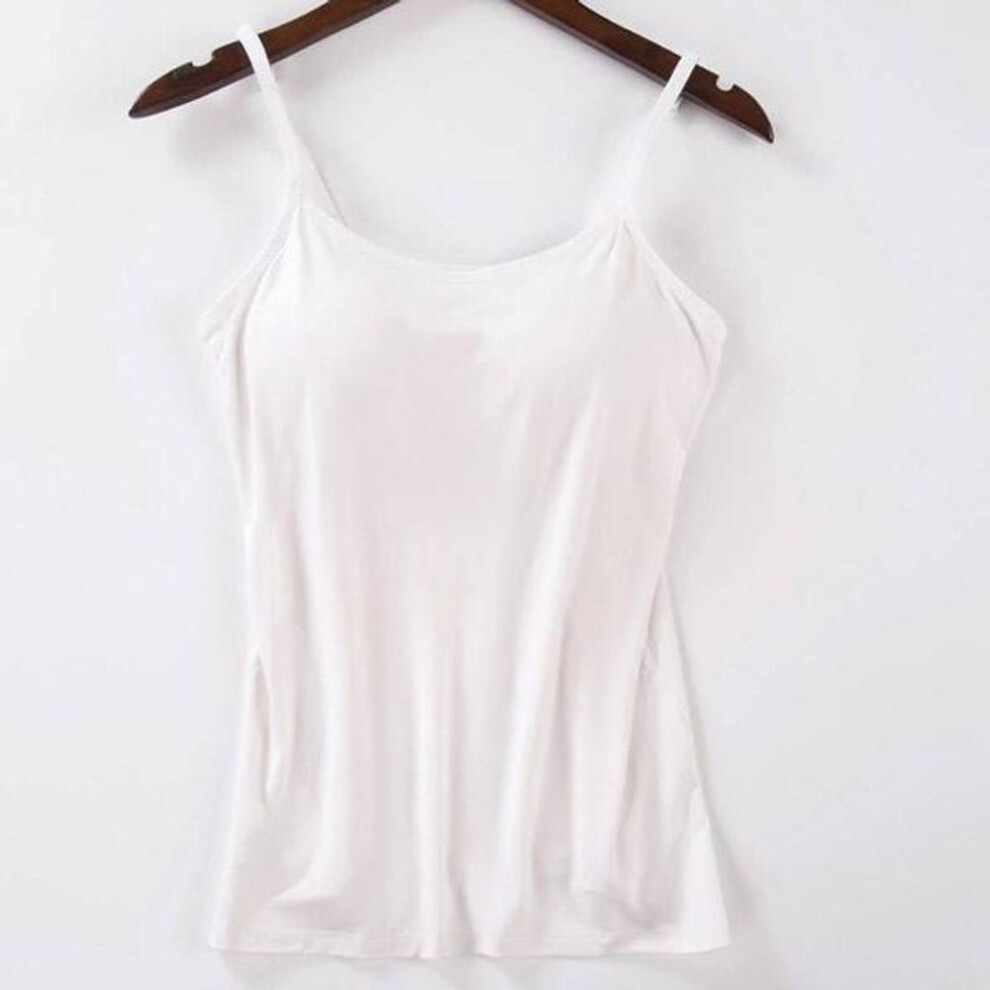 (white, L) Women&apos;s Padded Bra Tank Top Solid Top Vest Female Camisole With Built In Bra Fitness Clothing