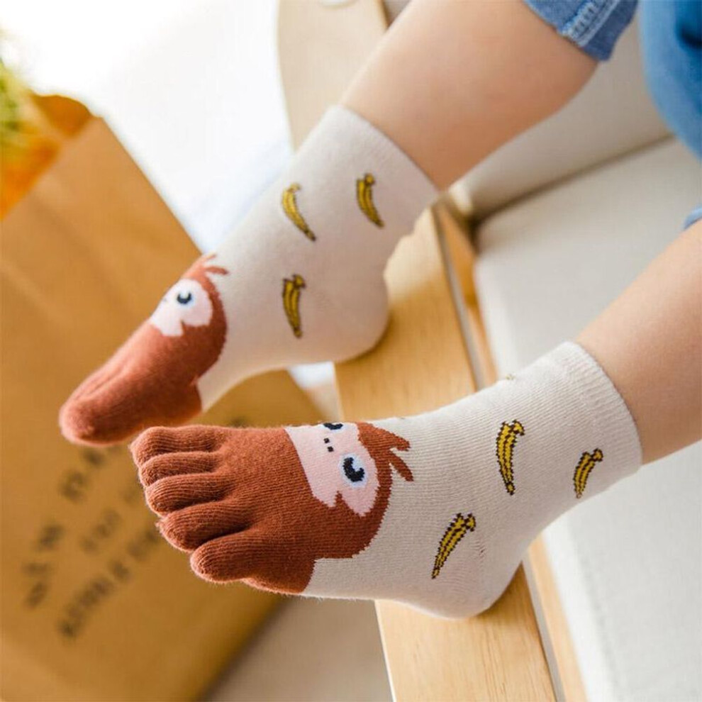(coffee, 3-6 Years Old) Boys Girls Cute Cartoon Five Fingers Sock Kids Breathable Toe Cotton Hosiery