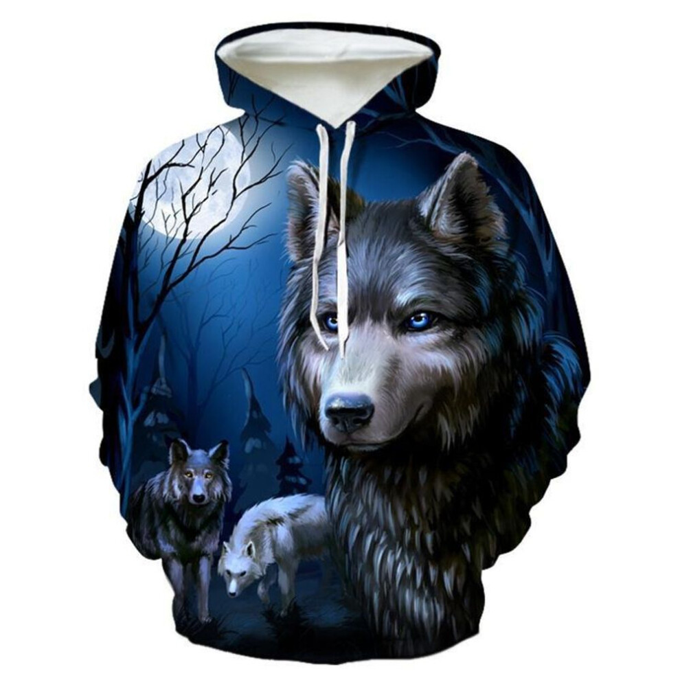 (blue, XS) 3D Wolf Hoodies Casual Sweatshirts Boy Jackets Quality Pullover Tracksuits Animal Streetwear For Men
