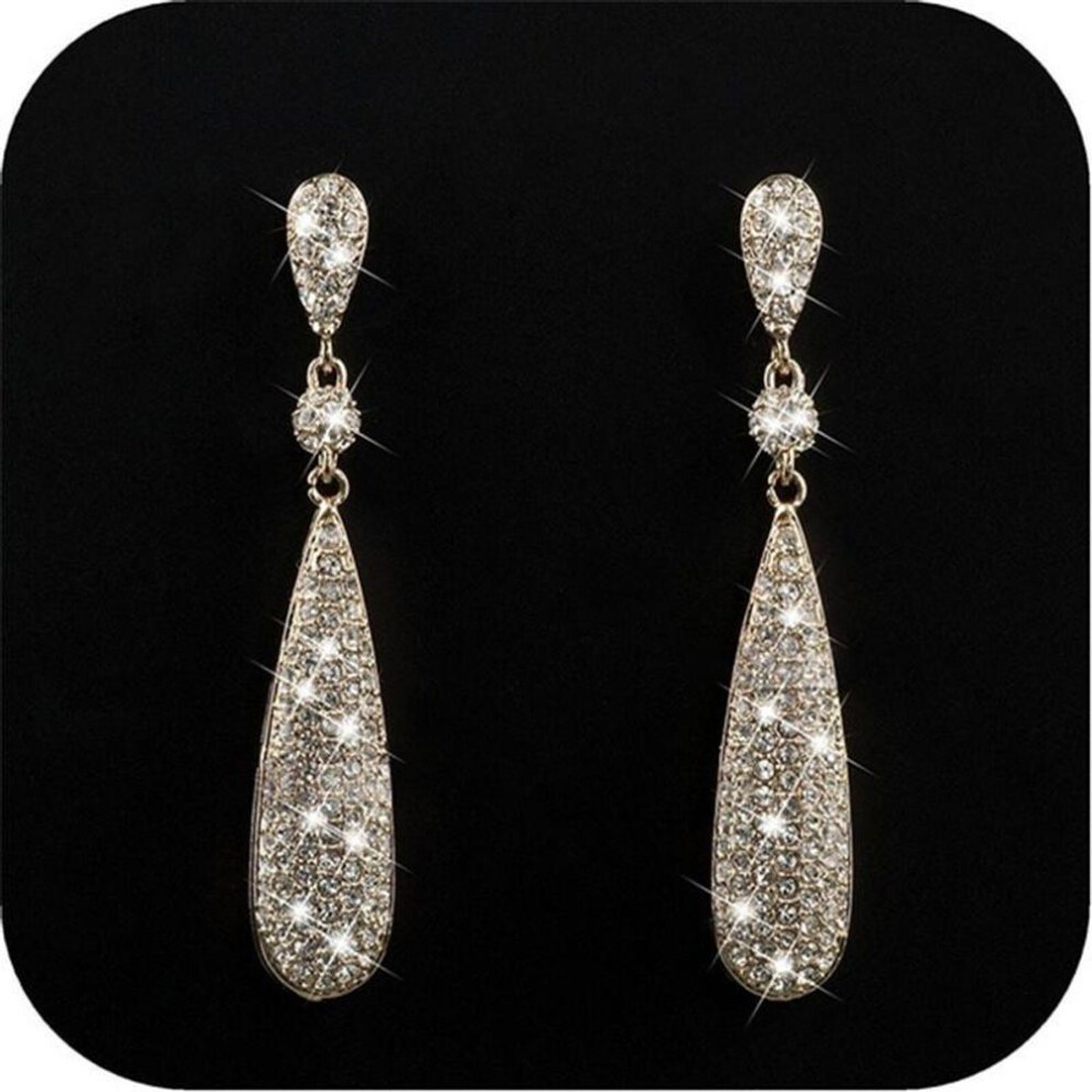 (gold) Fashion Elegant Diamond Eardrop Shiny Geometry Zircon Water Drop Earring Women Weeding Jewelry Gift