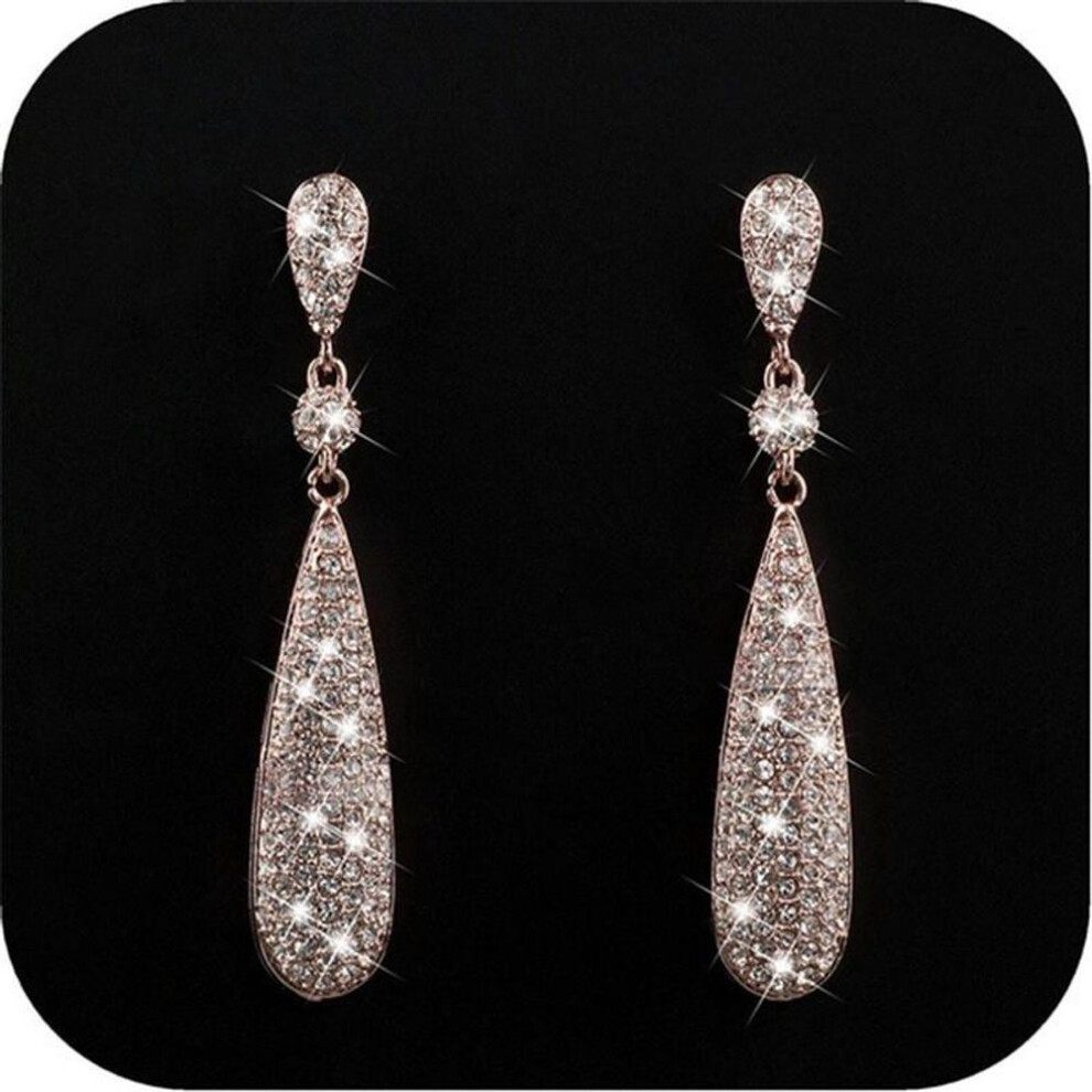 (rose gold) Fashion Elegant Diamond Eardrop Shiny Geometry Zircon Water Drop Earring Women Weeding Jewelry Gift