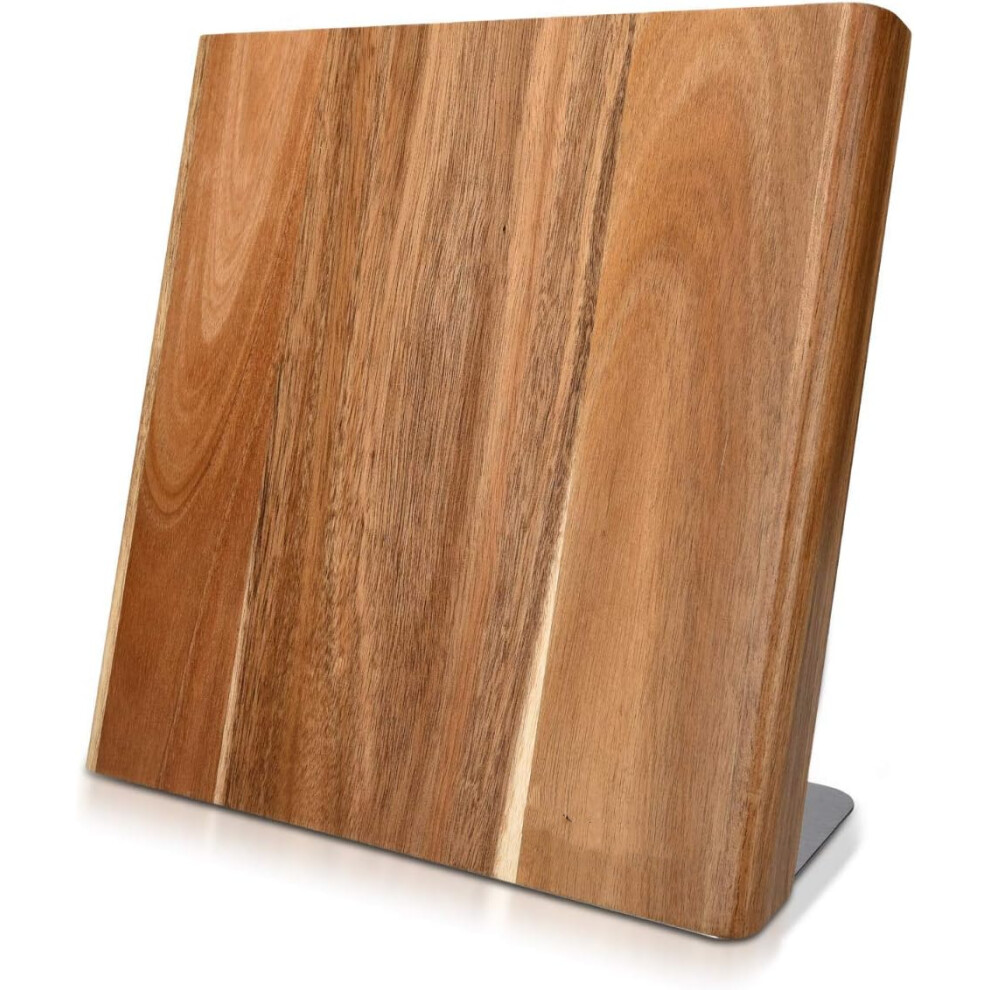 (rustic) Wooden Magnetic Knife Holder - Universal Wood Magnetic Block & Organiser for Knives, Scissors, Kitchen Cutlery - Acacia, 27.7 x 27.5 cm
