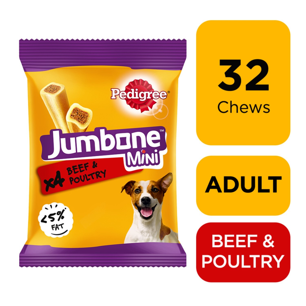 32 Pedigree Jumbone Mini Small Dog Treats Beef & Poultry Dog Chews (8x160g)